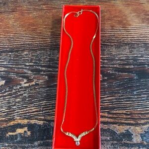 Gold-tone Pendant Necklace with Clear Stone